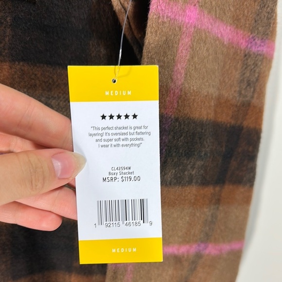 NWT BB Dakota Steve Madden Multicolor Pink Brown Plaid Utility Jacket Medium - Picture 5 of 11